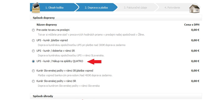 UPS - kuriér / Nákup na splátky QUATRO